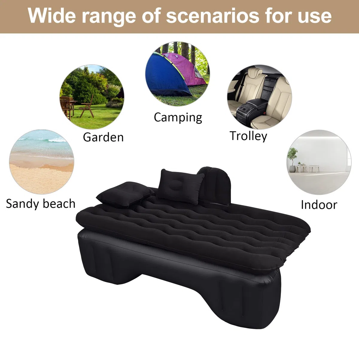 Colchón Coche Hinchable Colchón Sofá Hinchable con Bomba de Aire Eléctrica y Almohadas Adecuado para Adultos y Adolescentes (Negro)