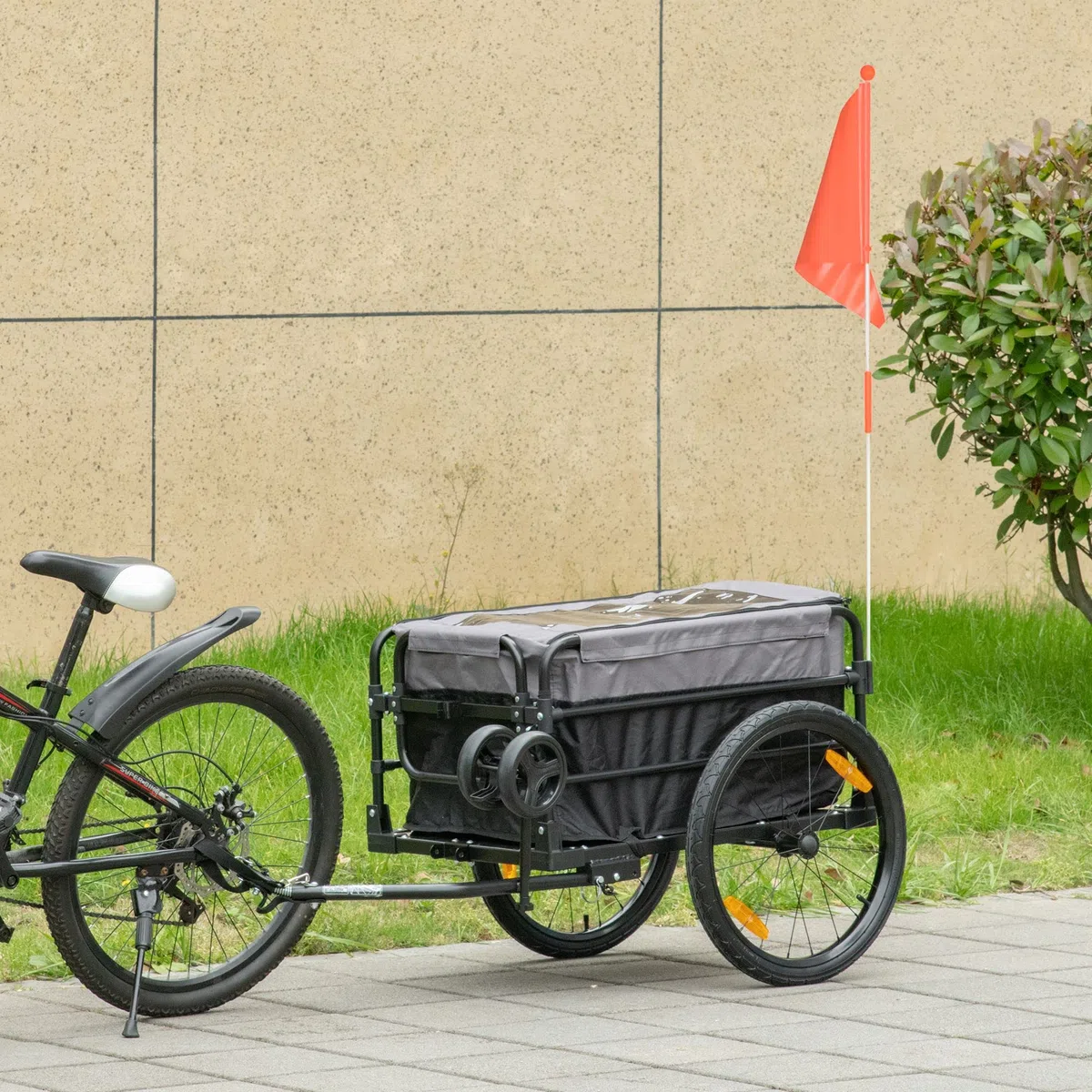 HOMCOM Remolque de bicicleta 2 en 1, remolque de carga, remolque para bicicletas con neumáticos de 20 pulgadas, capacidad de carga de 40 kg, acero, tela Oxford, negro+gris, 130 x 64 x 64/103 cm