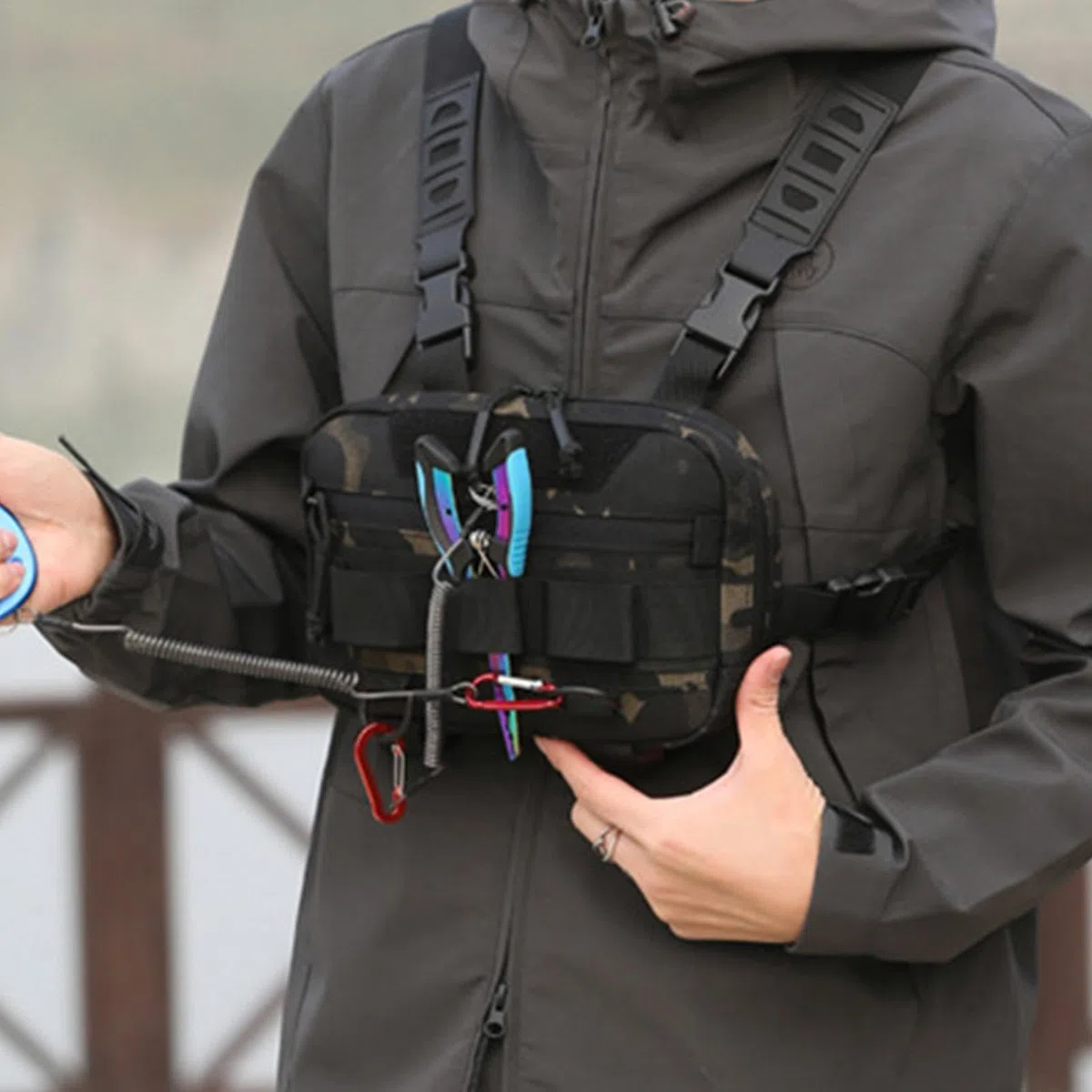 Paquete de pecho de pesca - Bolso de pecho con bolsa para señuelos, Bolso de pecho para hombre con malla trasera | Bolsa colgante de camuflaje para cintura, equipo multifuncional para deportes de cicl