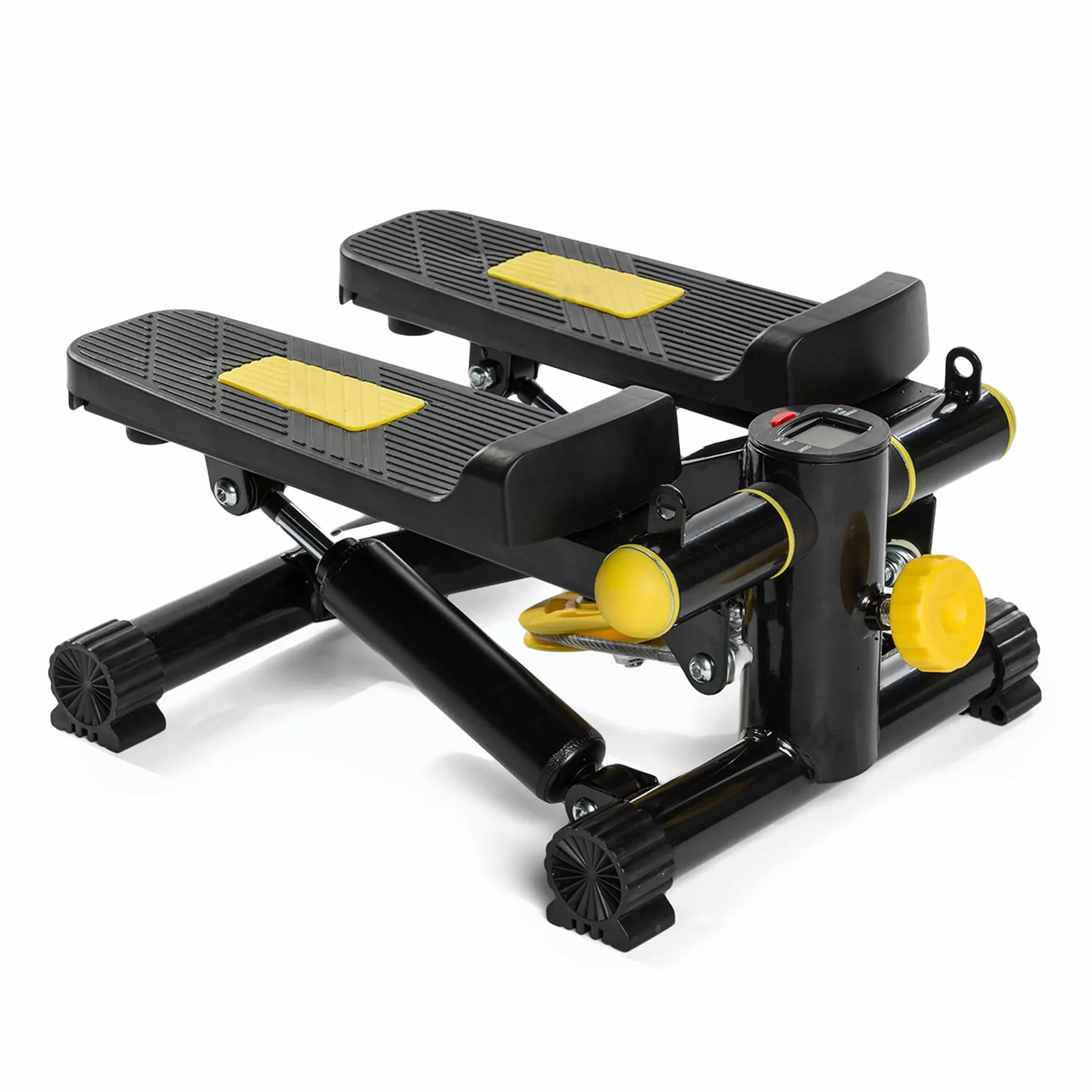 TREXO Stepper para Entrenamiento en casa Fitness Cardio Altura de los Pedales y Resistencia Ajustables Pantalla Fácil de Leer Cables Resistentes Capacidad de Carga hasta 100 kg Negro/Amarillo