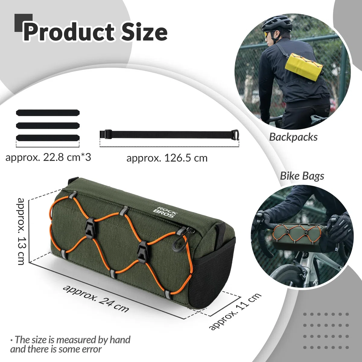 ROCKBROS Bolsa Manillar Bicicleta Repele el Agua, Mochila Delantera con Correa de Hombro Ajustable para MTB Bicicleta Carretera, 24 x 11 x 13cm Accesorio de Ciclismo