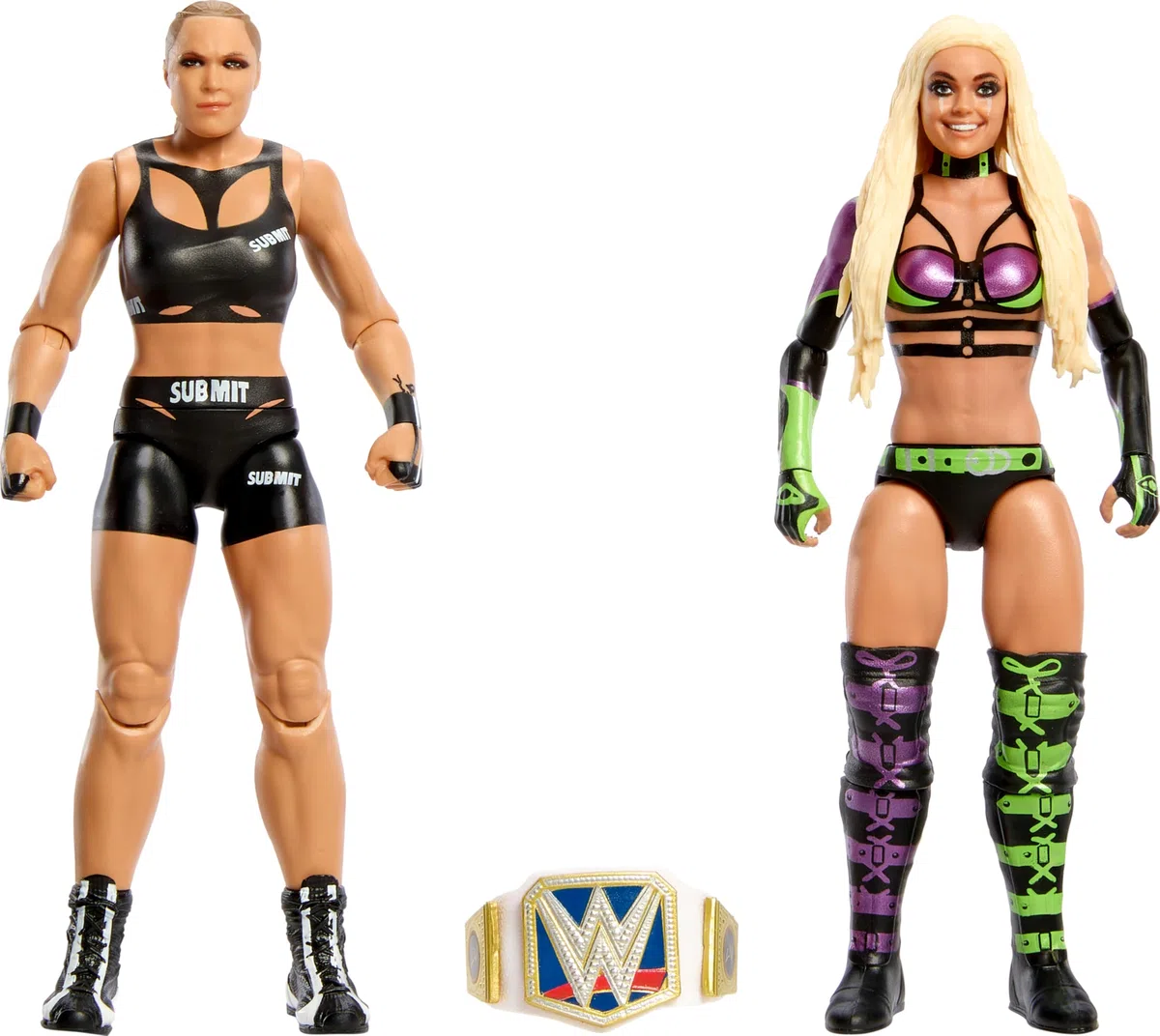 Mattel WWE Championship Showdown - Juego de 2 figuras de acción y accesorios, serie #16 Ronda ROusey vs Liv Morgan, 6 pulgadas