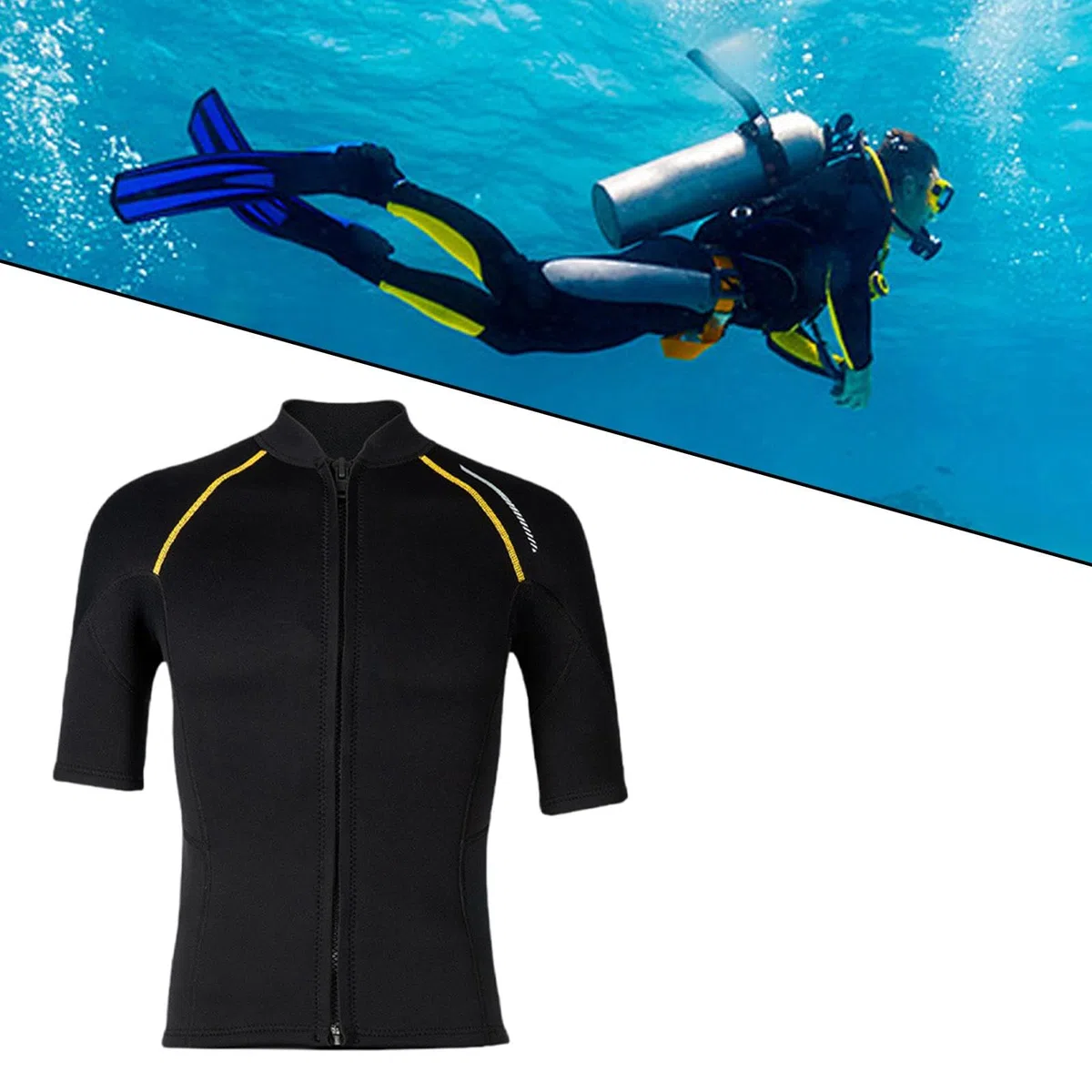 F Fityle Men Wetsuit 1.5 mm de Neopreno El Traje de Neopreno Mantenga el Traje de Buceo con Cremallera Frontal Caliente Traje de baño para el Canoa bajo el