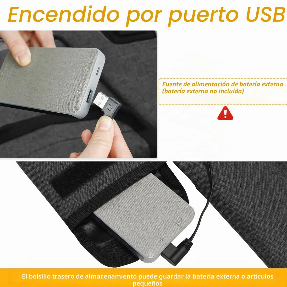 Cojín térmico para asiento de estadio, inalámbrico, recargable, batería USB de 149 F, almohadilla térmica portátil para acampar al aire libre, pesca, 3 ajustes de calor (banco de energía no incluido)