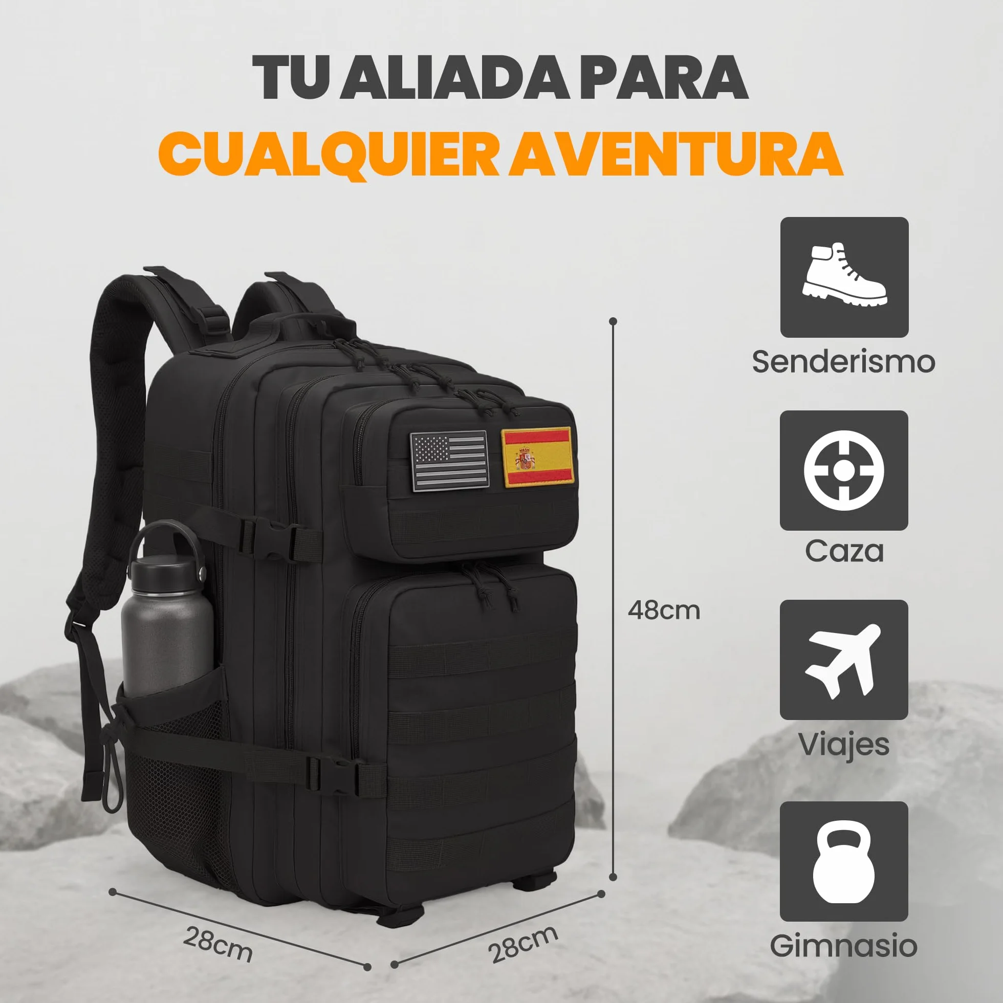 Mochila Táctica Militar 45L Sistema Molle Oxford 900D Negro para Caza Senderismo Viaje Crossfit