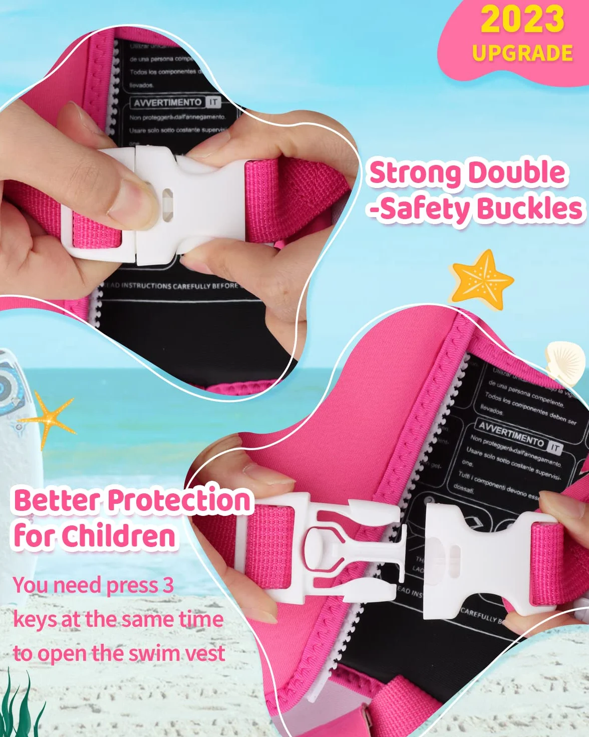 Chaleco de Natación para Niños Flotador Piscina con Correa de Seguridad Ajustable 10-25kg