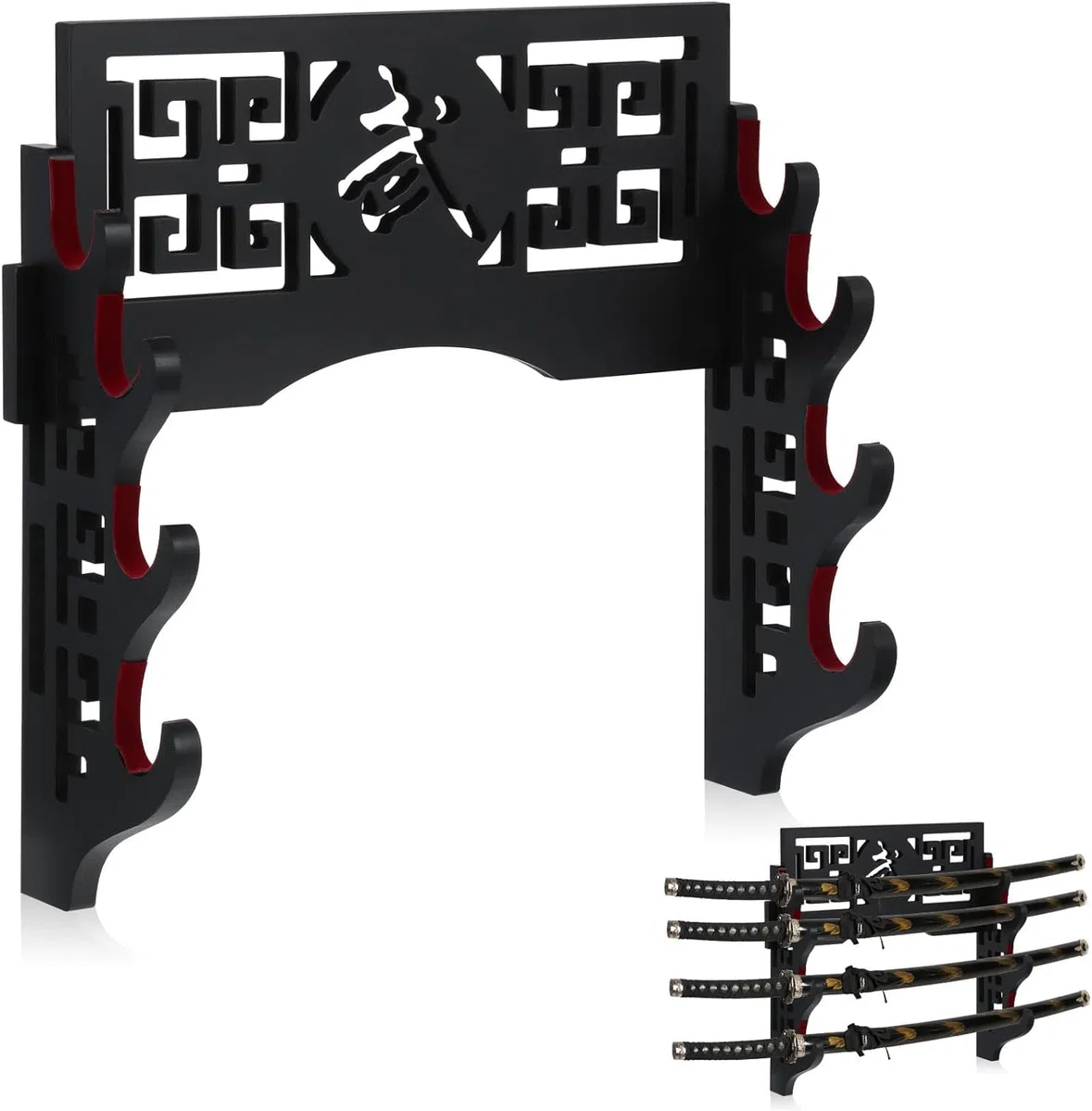Soporte de pared para espada, soporte de exhibición, espadas acolchadas Katana Wakizashi Genji y Samurai, 4 niveles