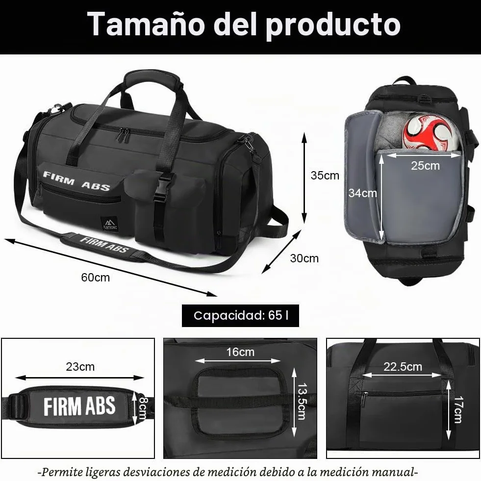 Flintronic 65L Bolsa Deporte Gimnasio Viaje Impermeable con Zapato Separada Seco y Humedo Negro