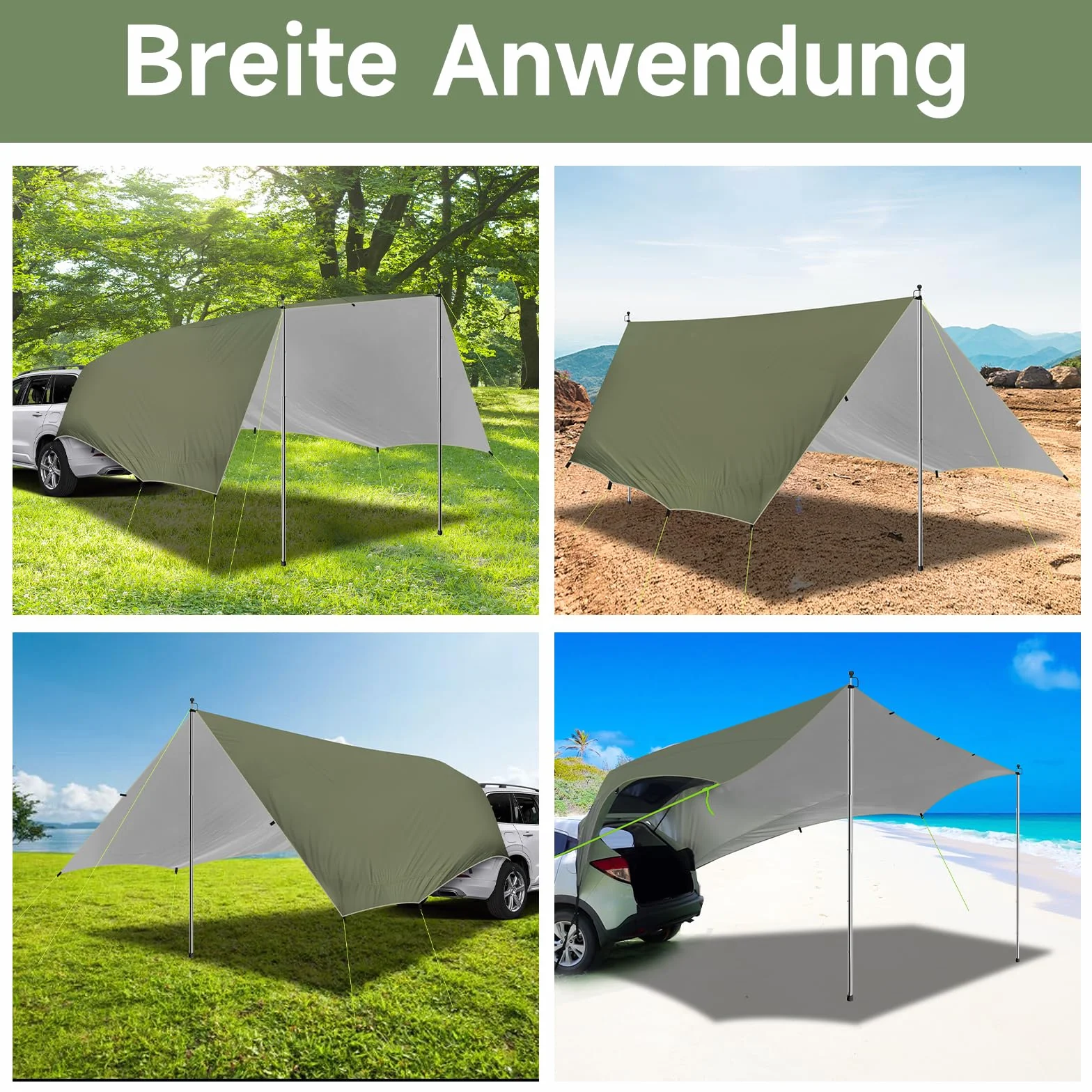 San Like Toldo Impermeable para Coche, Tienda de campaña para Techo, Tienda de campaña con Barra, toldo para Camping, toldo para autobús y Furgoneta, 2,96 m x 4 m x 4,40 m