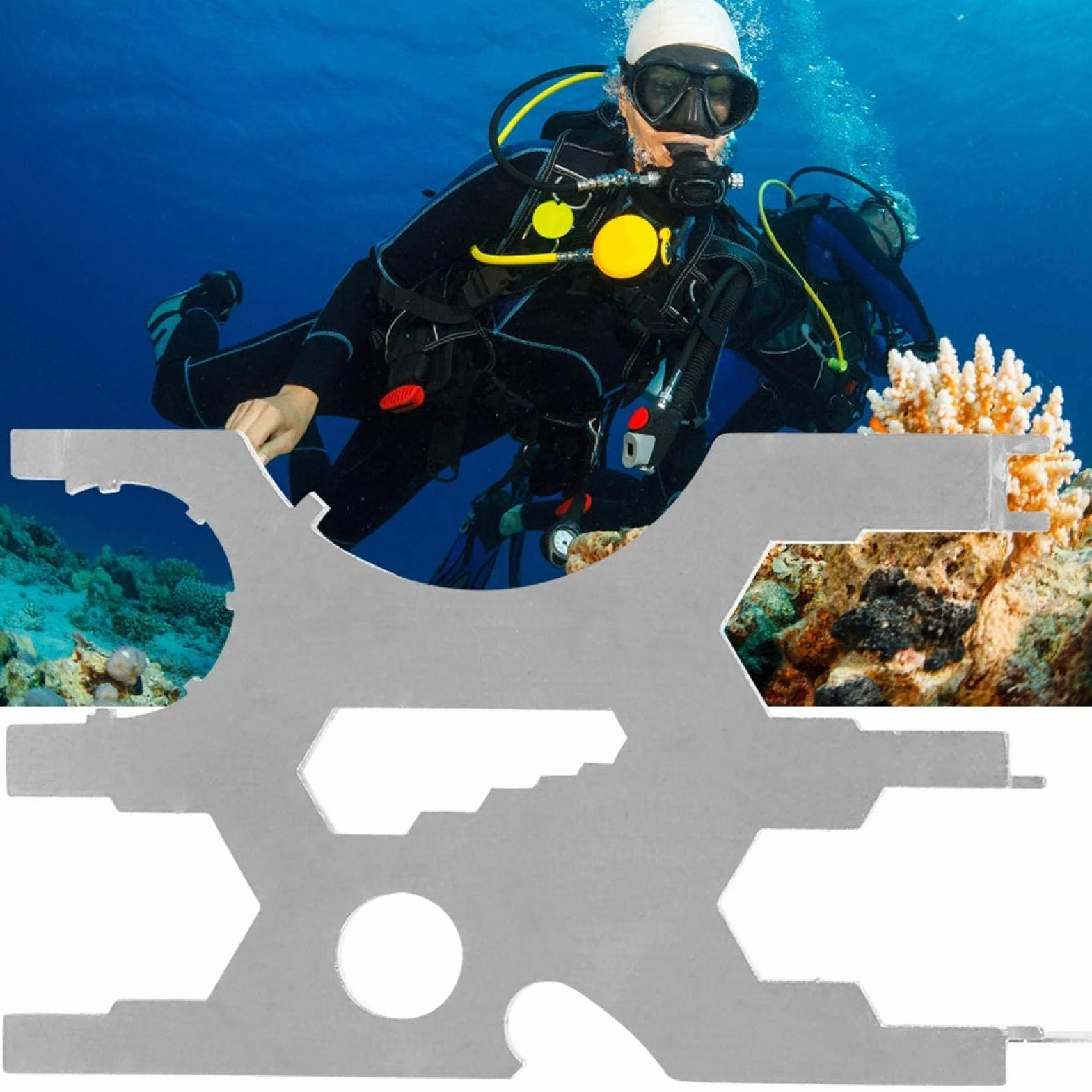 Demeras Herramienta de reparación de Buceo Herramienta de Buceo Multi Herramienta de Buceo de Acero Inoxidable multifunción submarina Kit regulador de Buceo