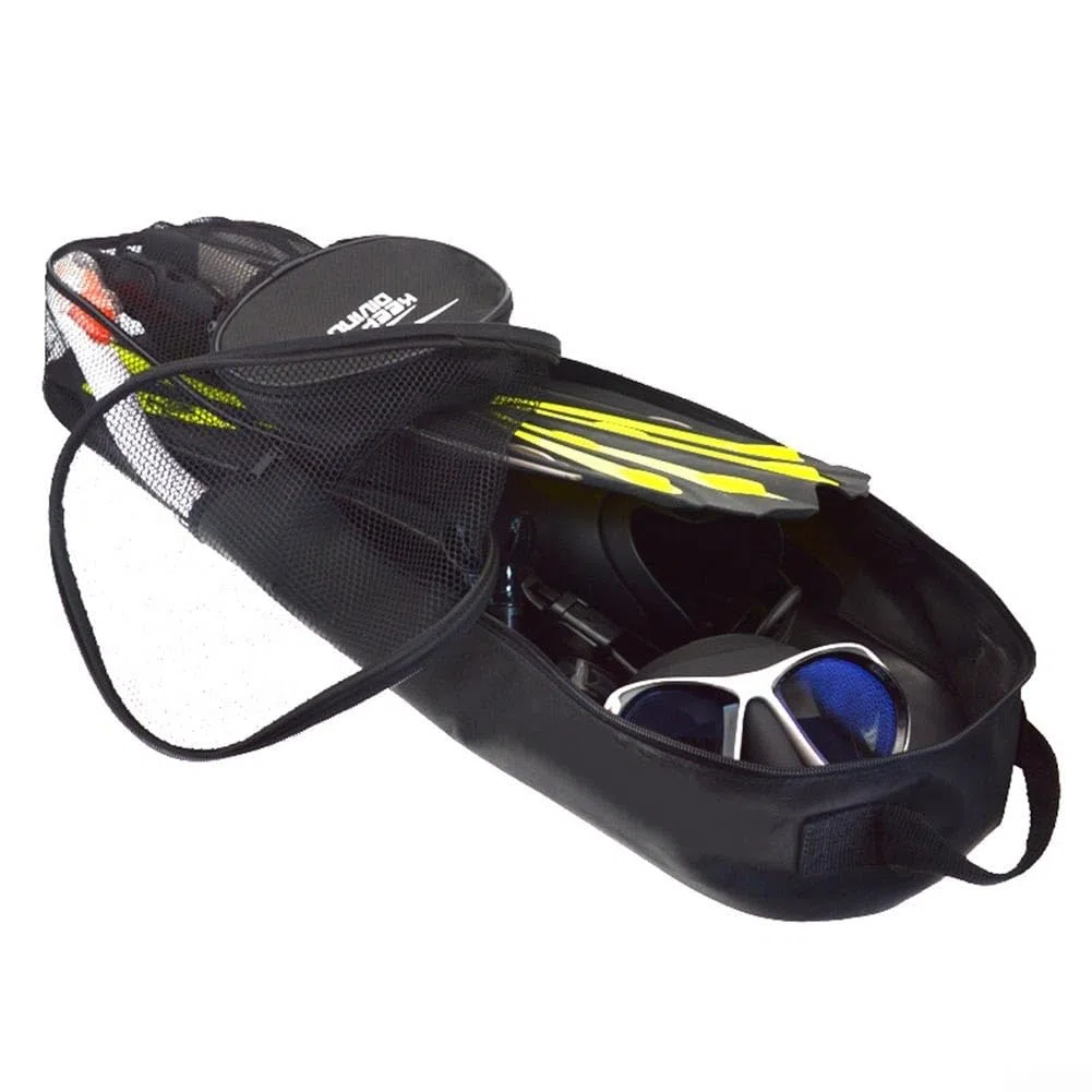 Bolsa de malla para equipo de esnórquel, bolsa de malla extra grande para playa, cómoda correa de hombro para buceo, aletas de esnórquel, aletas largas y otros equipos de Freedivng