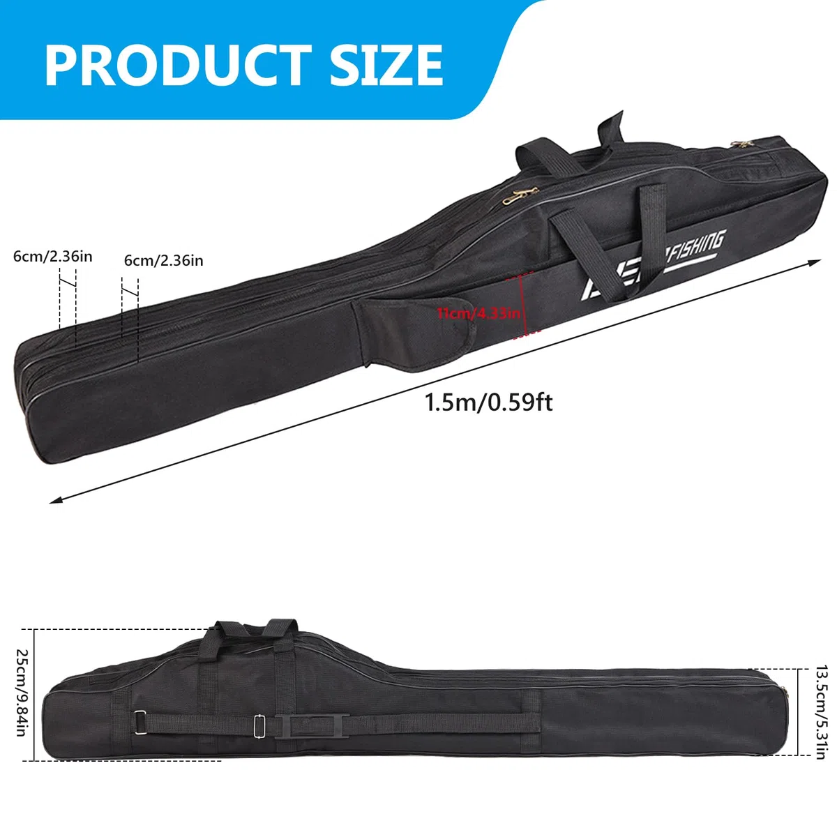 Bolsa De Pesca, Bolsas De Caña De Pescar 3 Capas, 150cm Plegable, Accesorios Para Equipo De Pesca(Negro)