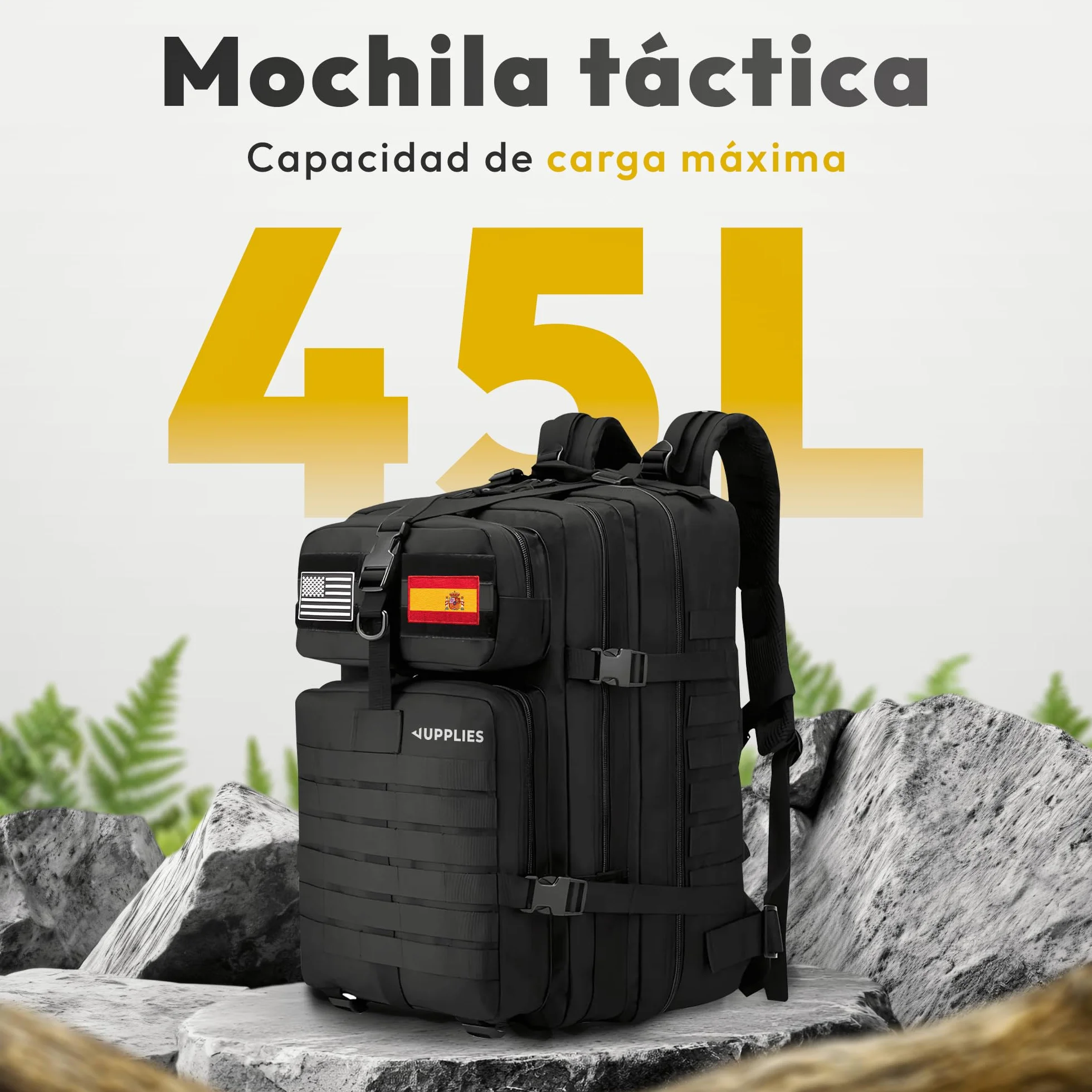 JUPPLIES Mochila Tactica Militar 45L 80L Impermeable Oxford 600D IPX5 MOLLE Cremalleras Reforzadas