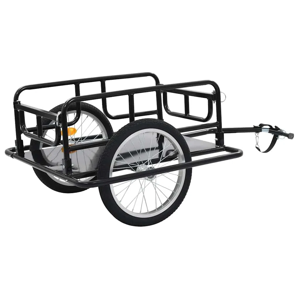 Remolque de bicicleta de acero negro 130 x 73 x 48,5 cm con enganche de liberación rápida, plegable, carga de 50 kg, ruedas neumáticas con reflectores, remolque de transporte para equipaje