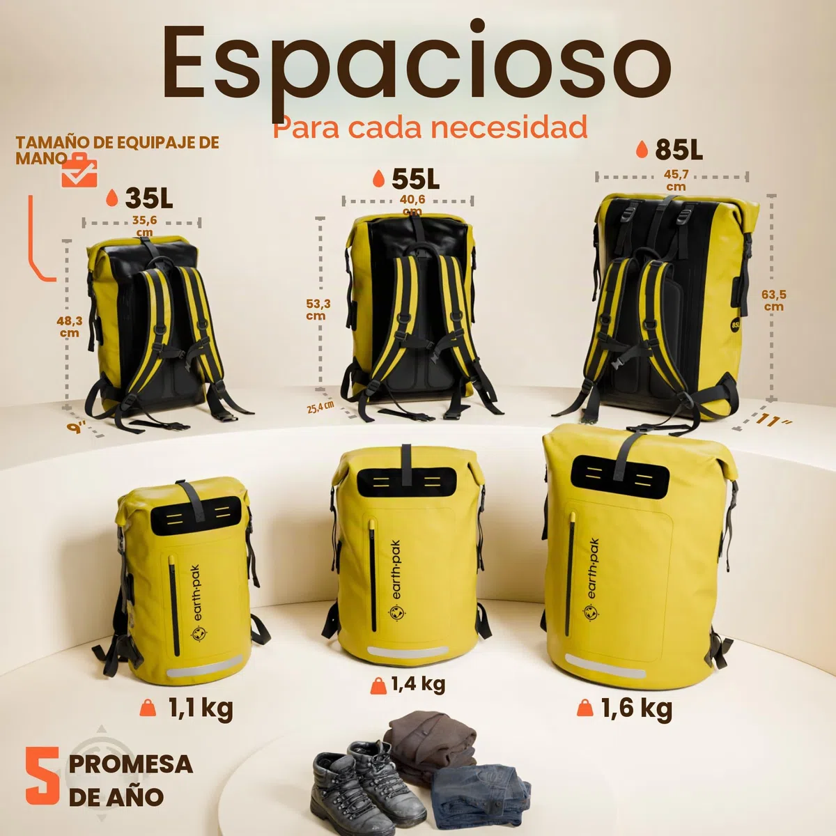 Earth Pak Mochila impermeable con cierre enrollable, bolsillo frontal, panel trasero acolchado y funda para teléfono