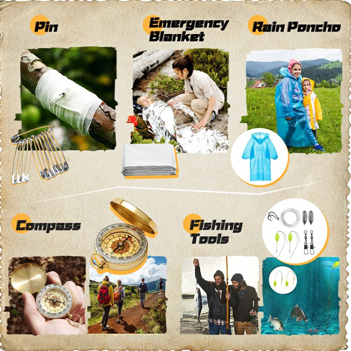 Kit de Supervivencia Multifuncional de Emergencia, Botiquín Profesional de Primeros Auxilios para Viajar