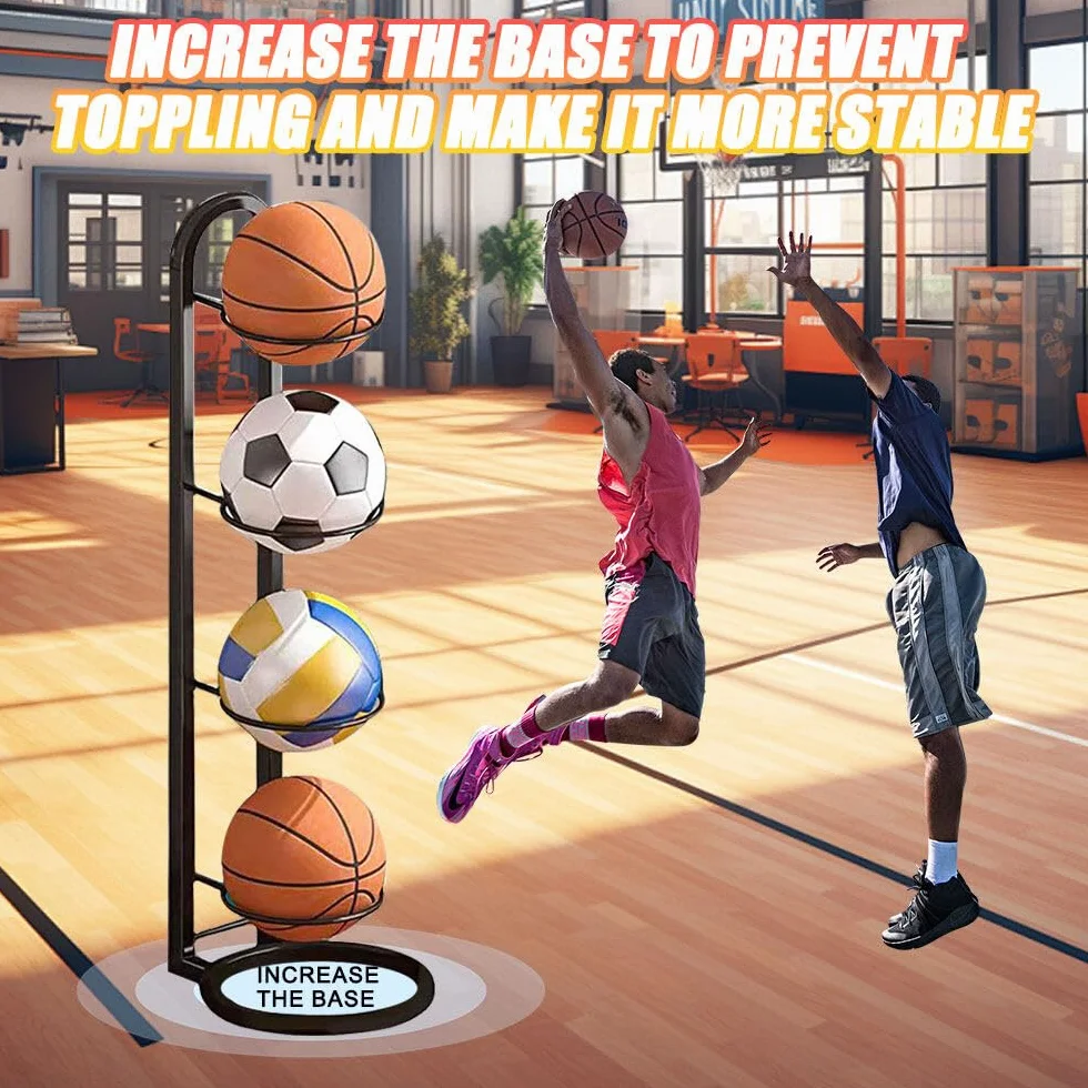 Soporte Vertical para Pelotas 4 Niveles, Estante de Almacenamiento Extraíble para Balones de Fútbol y Baloncesto