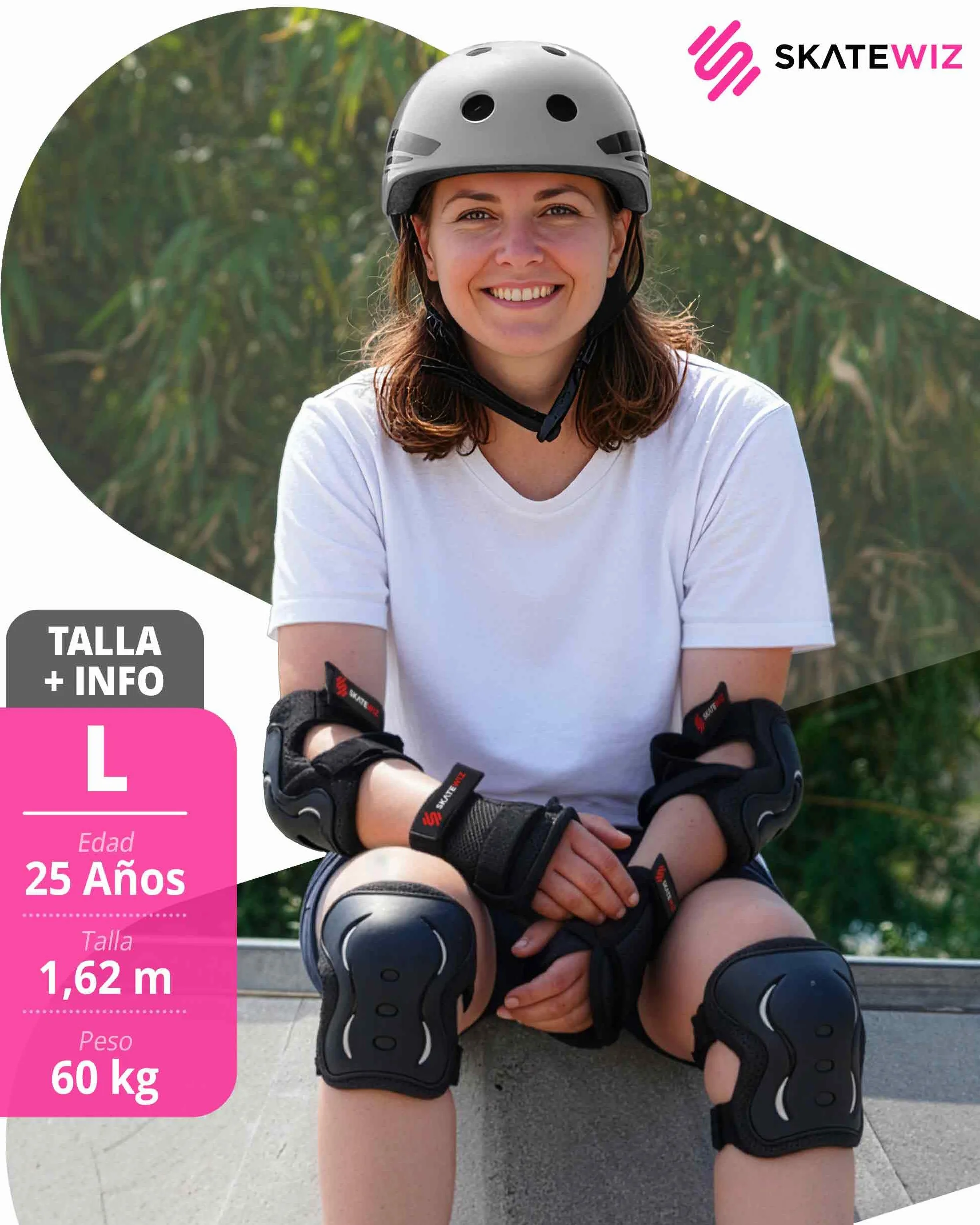 SKATEWIZ Protecciones Patines Set 6 Piezas Rodilleras Coderas Muñequeras Niño Niña Adolescentes Adultos
