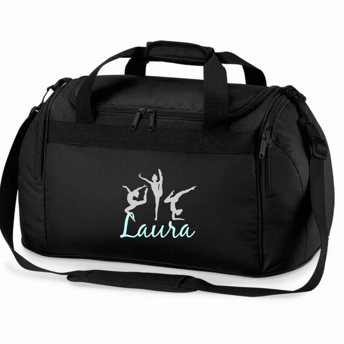 Torba Sportowa Personalizowana z Imieniem, Gimnastyka Artystyczna, Torba Podróżna dla Dziewczynek (Czarny)