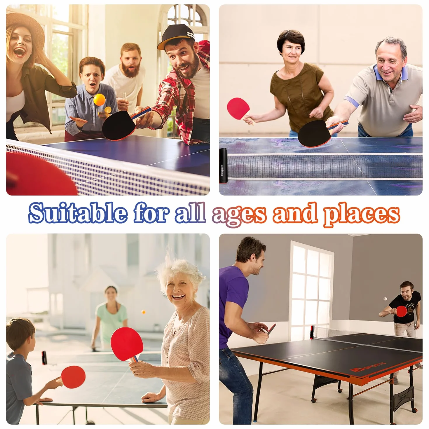 Sets de Ping Pong Portátil con 4 Raquetas, Red Retráctil, 8 Palas y 1 Bolsa de Transporte, Tenis de Mesa Set para Interior Exterior Niños Adultos