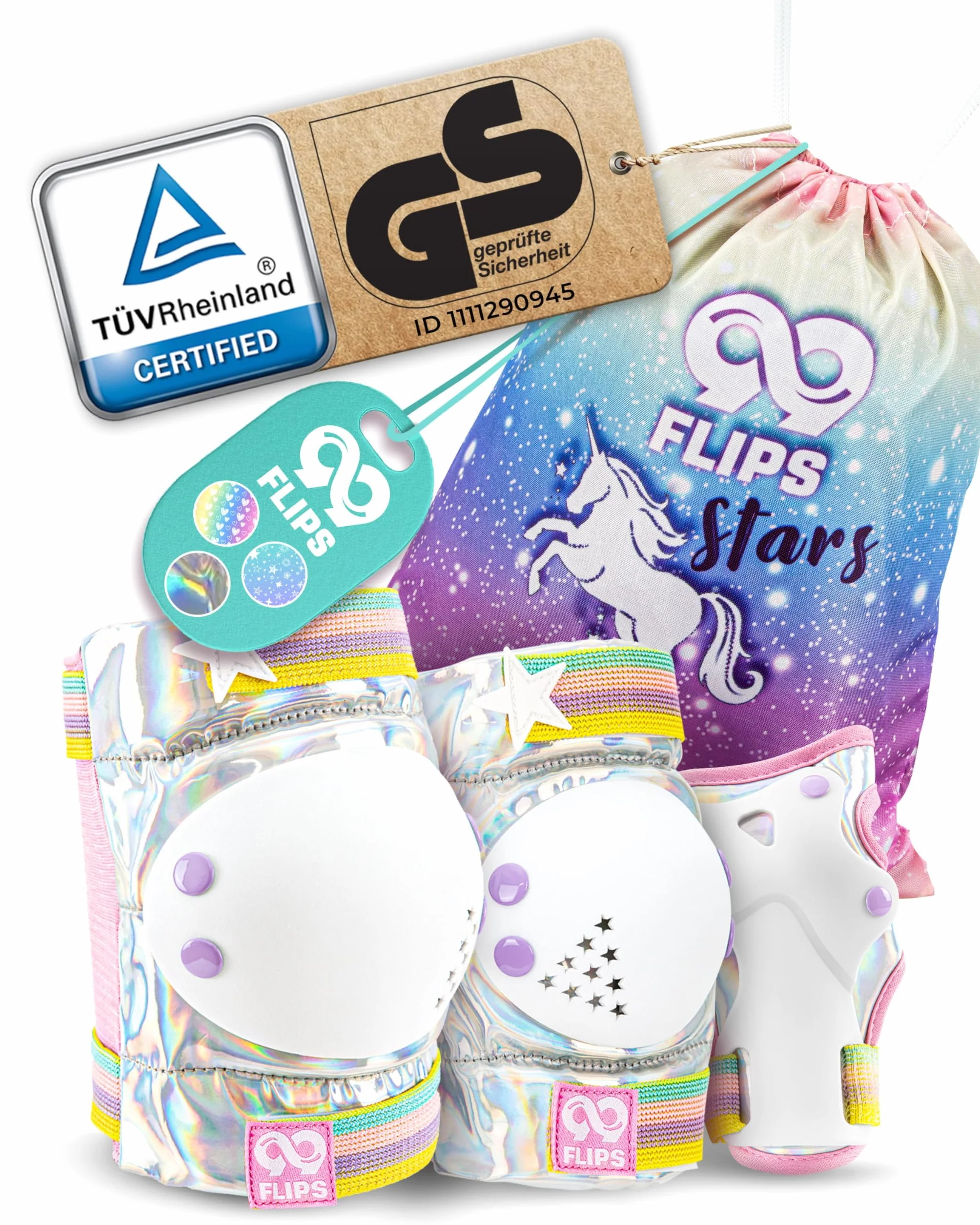 99FLIPS Protecciones Patines Niña Rodilleras Coderas Niño Protectores Talla XS PLATA MÁGICA