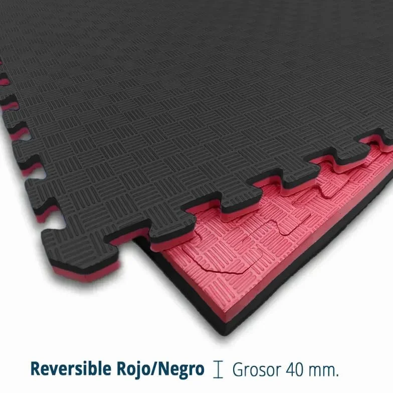 Artatami® Tatami Puzzle 1x1x40 mm Rojo - Negro【1 Unidad】 Profesional Alta Densidad EVA – Tatami 4 cm para Judo, BJJ, MMA y Lucha – Suelo Artes Marciales Antideslizante Premium