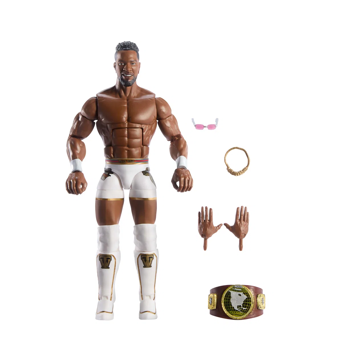 Mattel WWE Elite Series113 Trick Williams Figura de acción y accesorios, figura coleccionable de 15,24cm con 25 puntos de articulación y manos intercambiables, JCH91