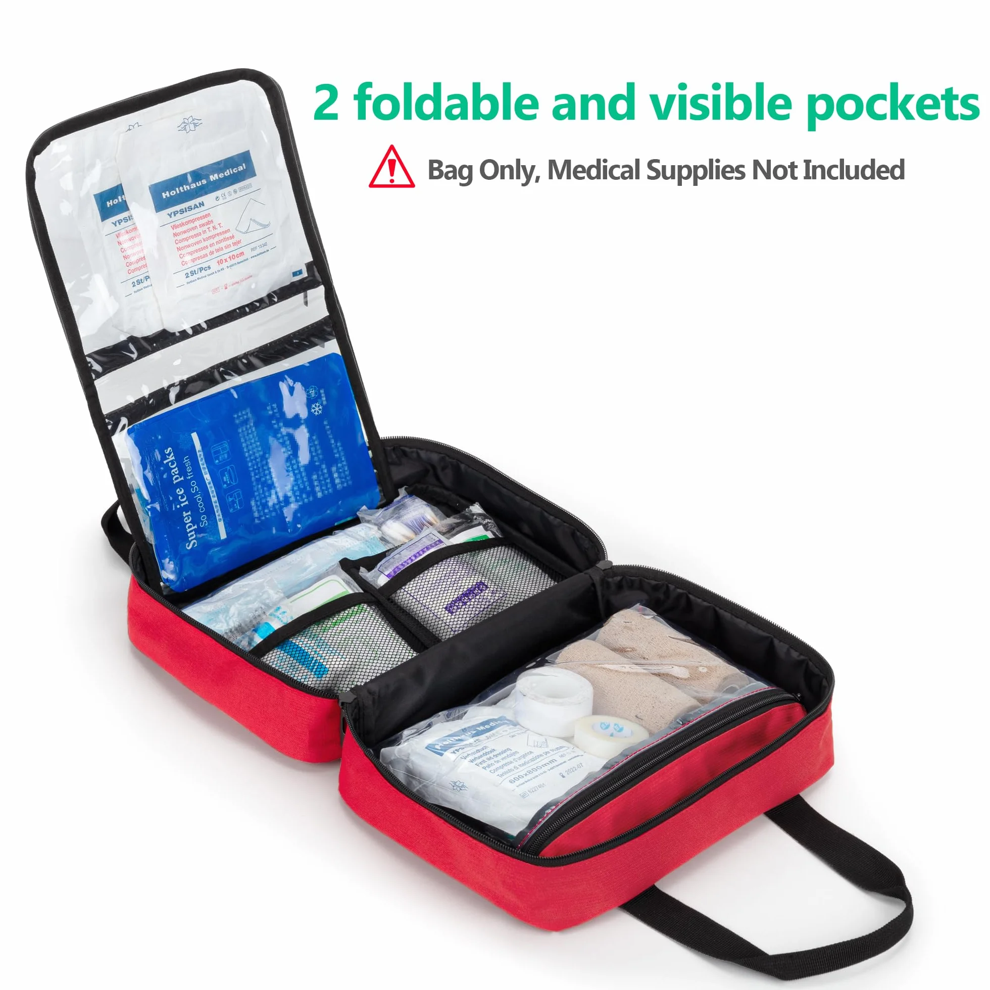 CURMIO Bolsa de Primeros Auxilios, Botiquín de Emergencia para Senderismo, Acampada, Coche, Viajes, Hogar y Exteriores, Bolsa Médica Vacía, Rojo