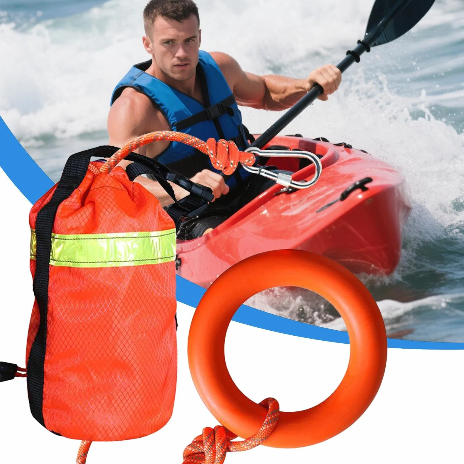 Cuerda de Rescate Acuático 16 m Flotante Reflectante Equipo Seguridad Anillo Mano Rafting Aguas Bravas