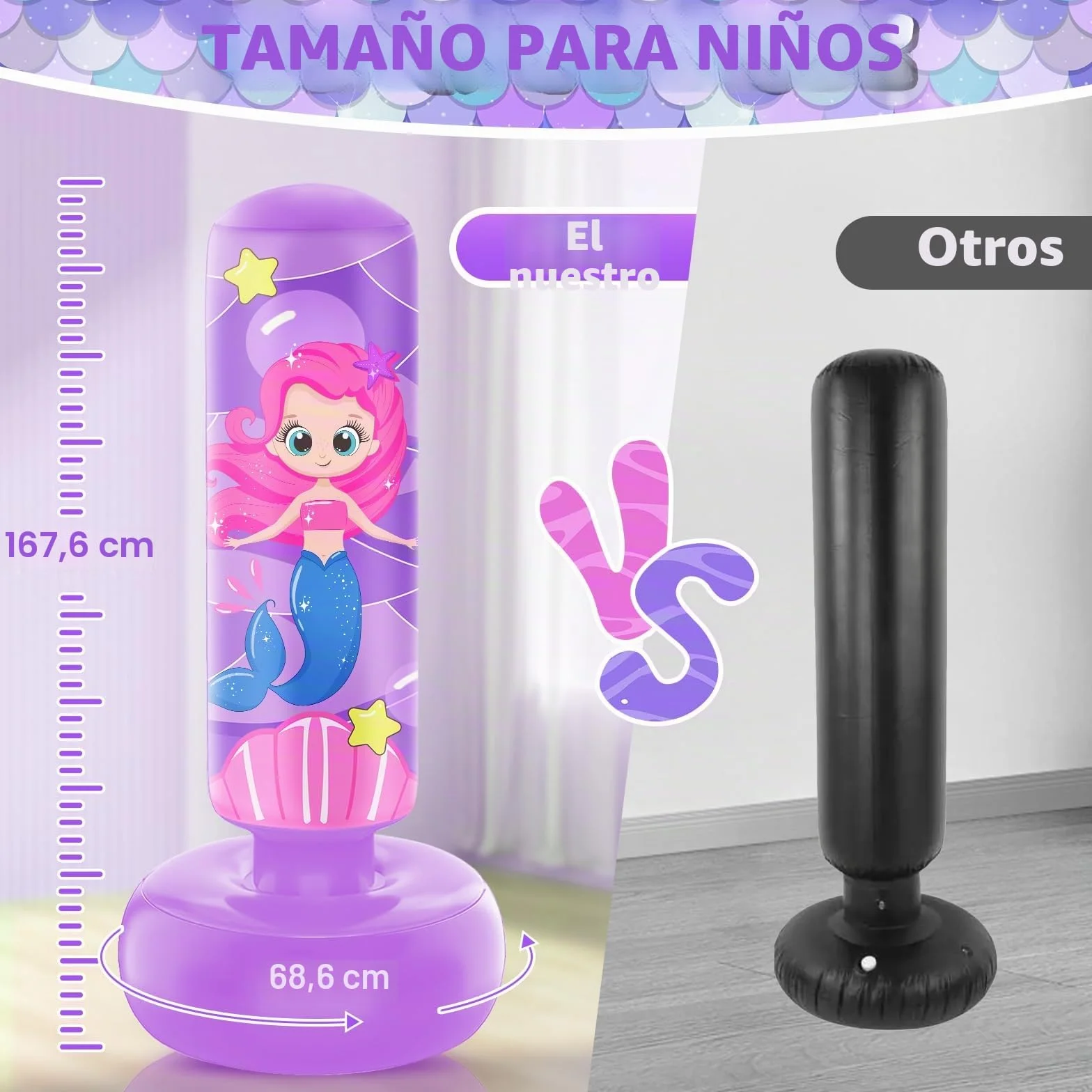 Saco de Boxeo Inflable Grande 168 cm para Niños 5-12 Años con Guantes, Set de Karate Taekwondo MMA