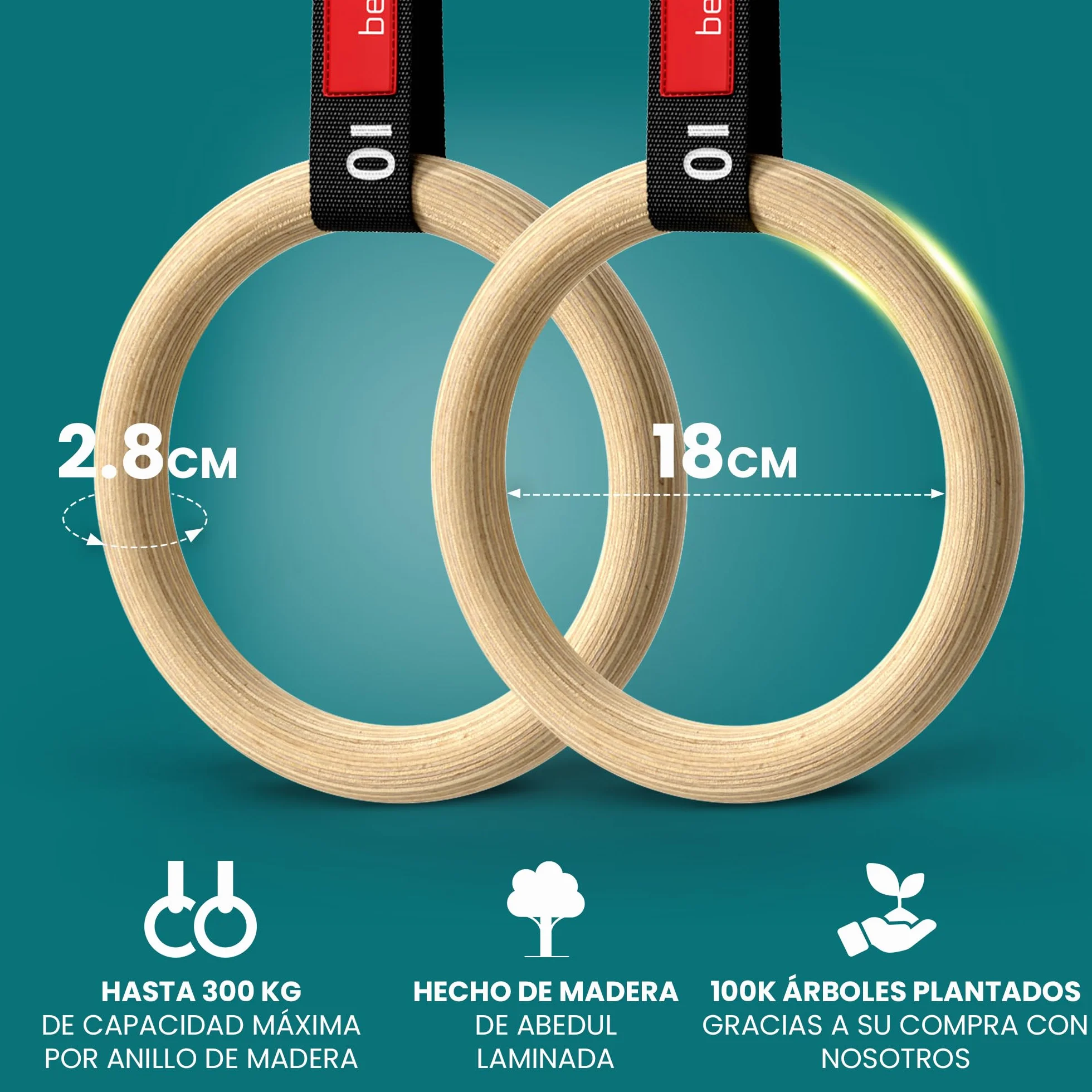 BeMaxx Anillas de Gimnasia de Madera Workout Set con Anclaje para Puerta