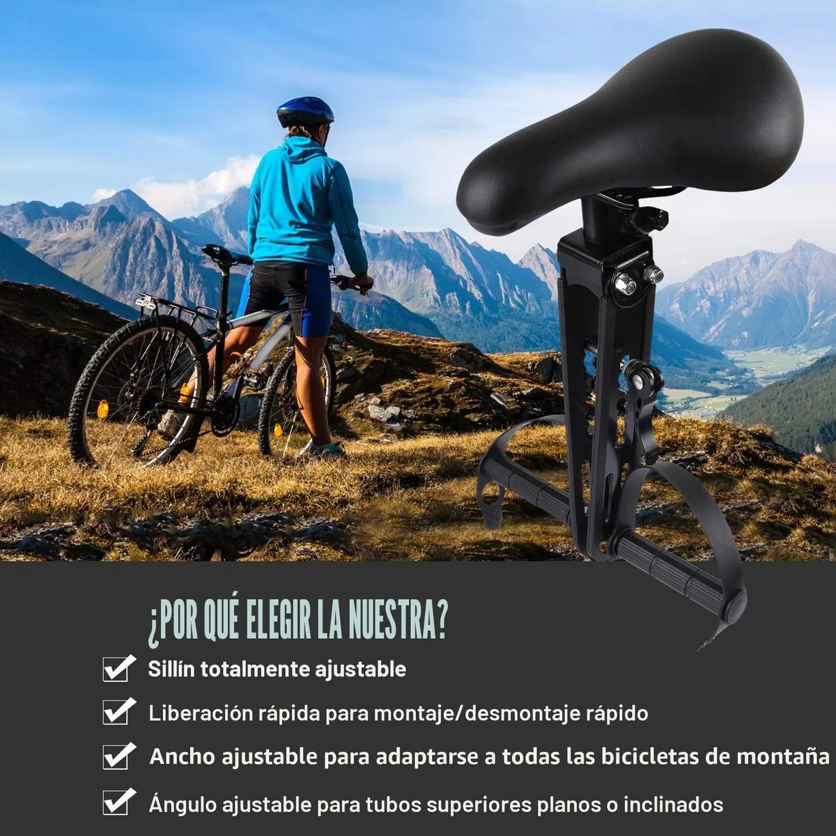 Bomoya Asiento de Bicicleta para niños para Bicicletas de montaña, Asientos Delanteros Desmontables para niños de 2 a 5 años, Compatible con Todos los Adultos MTB