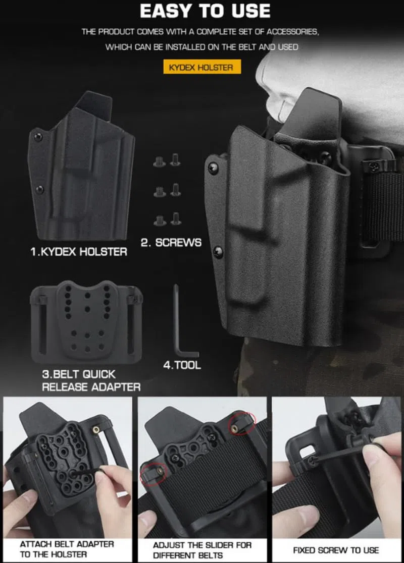 Kydex Funda Táctica Ligera para G 17/19/19X/45 con TLR-1 Linterna Pistola Funda De Liberación Rápida QLS Kit Airsoft Gear