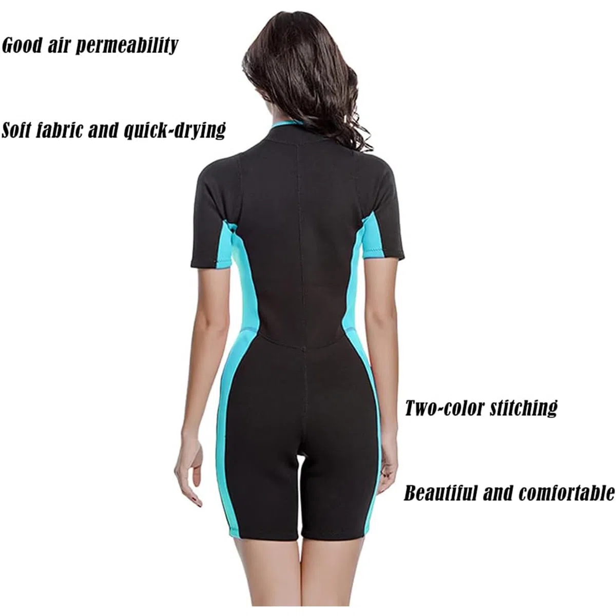 Traje de neopreno de manga corta con cremallera frontal de 2 mm para mujer, para surf, natación, esnórquel