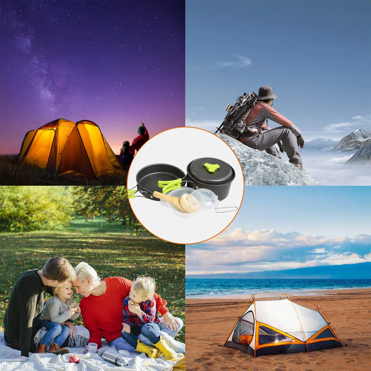 Ballery Utensilios de Cocina para Acampar, 15 Piezas, Mini Kit para 1-4 Personas Mochilero, Camping al Aire Libre Senderismo y Picnic