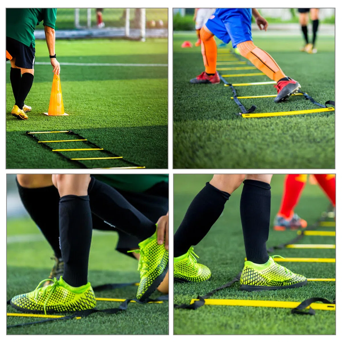 Escalera de Entrenamiento de Agilidad Futbol 6M, Accesorios de Entrenamiento de Fútbol para Velocidad y Agilidad con 10 Conos y 4 Postes, Coordinación Escalera de Entrenamiento para Niños y Adultos