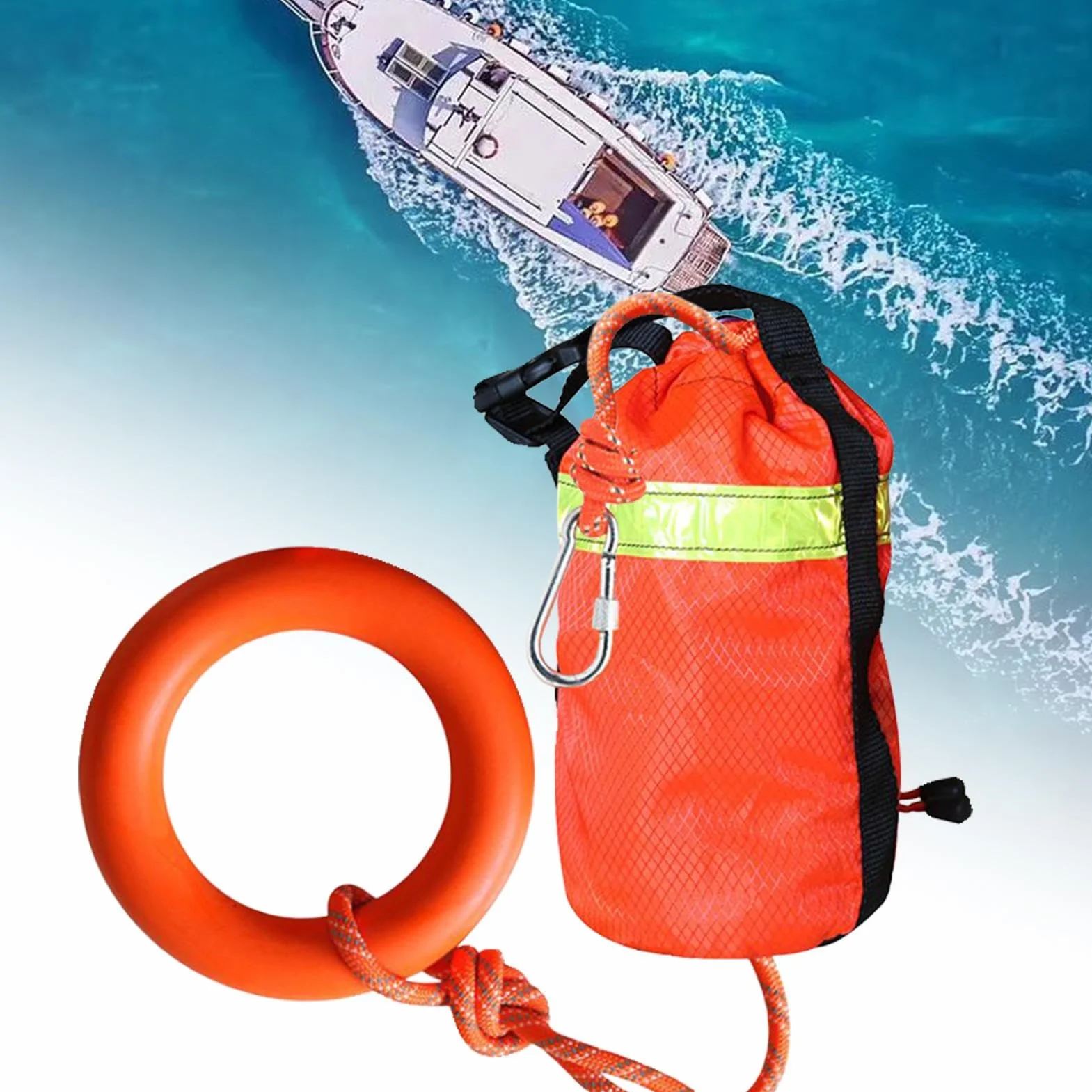 Cuerda de Rescate Acuático 16 m Flotante Reflectante Equipo Seguridad Anillo Mano Rafting Aguas Bravas