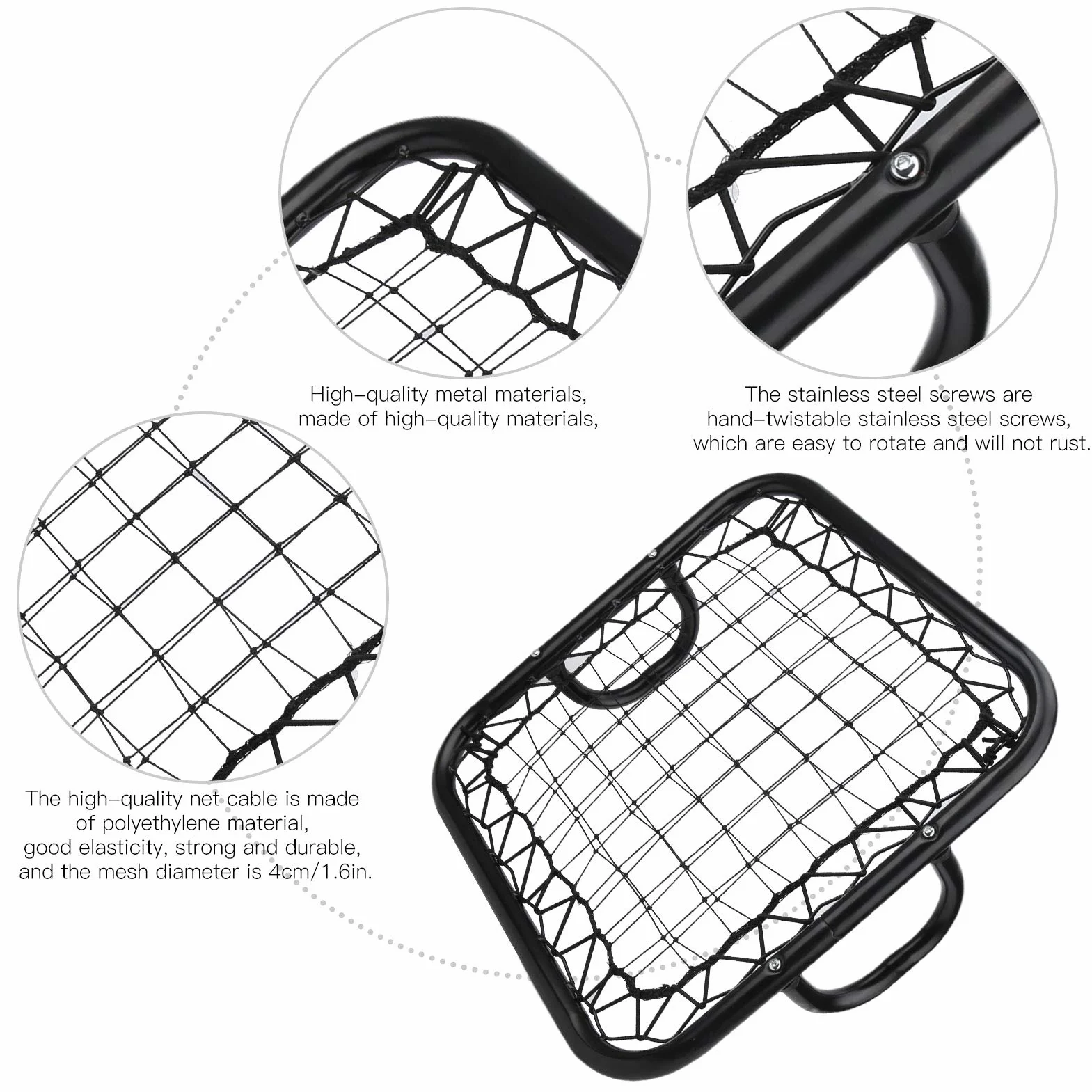 Rebotador de Fútbol Portátil, Equipo de Entrenamiento de Portero de Tamaño Pequeño con Diseño Desmontable y Tornillos de Acero Inoxidable, para Puerta de Fútbol Negro 50x50x12cm