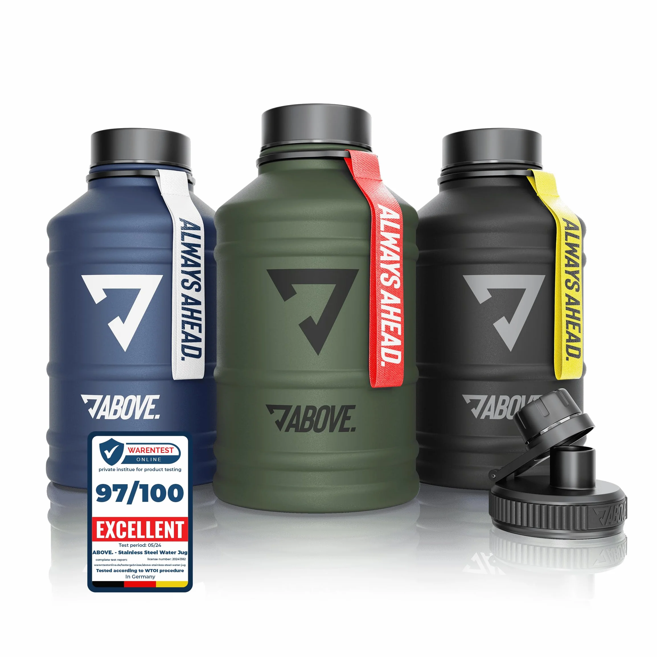 Botella Agua Acero Inoxidable 1.3L 2.2L Sin BPA Antifugas 2 Tapas Fitness Deporte Gimnasio