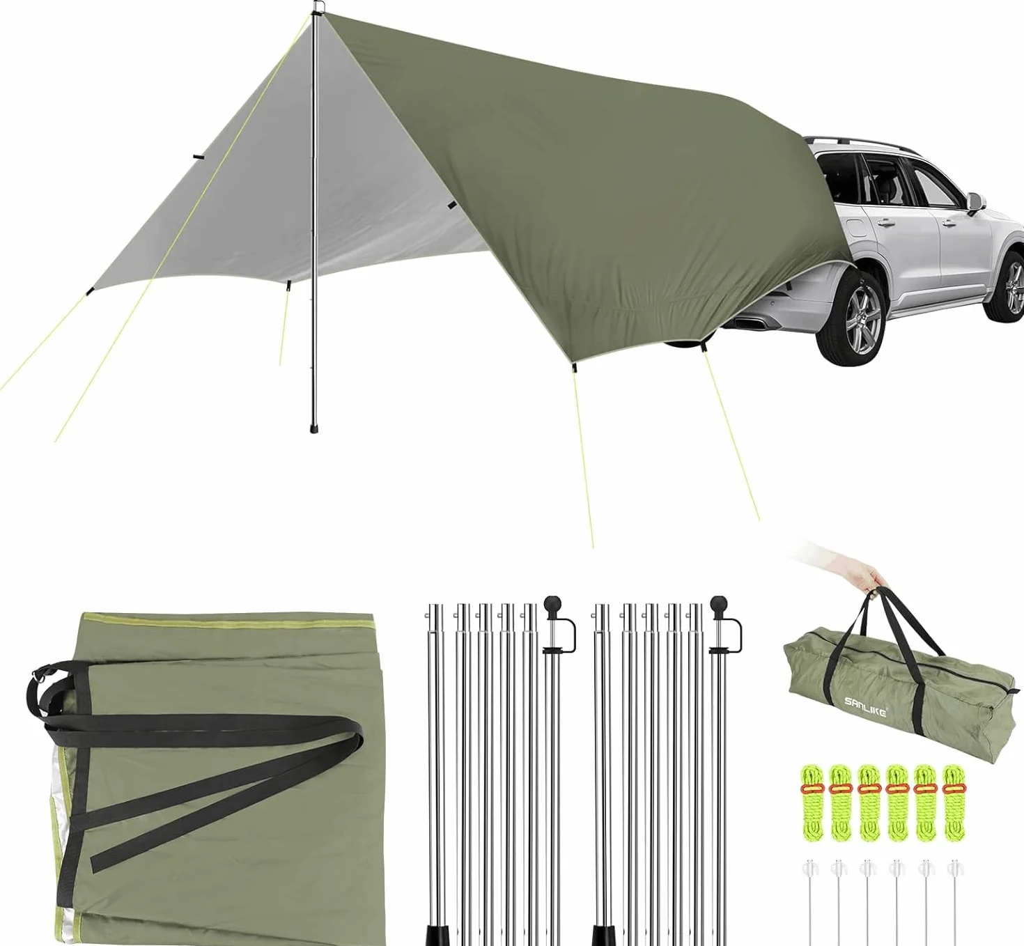 San Like Toldo Impermeable para Coche, Tienda de campaña para Techo, Tienda de campaña con Barra, toldo para Camping, toldo para autobús y Furgoneta, 2,96 m x 4 m x 4,40 m