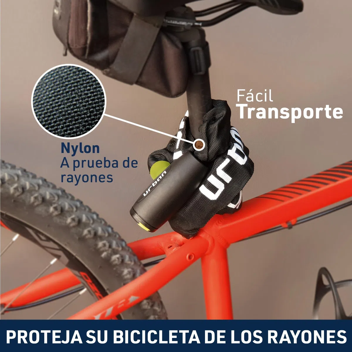 URBAN XK170 Candado Bicicleta Antirrobo, Cadena 170cm de ø8mm Acero Endurecido Cerradura Alta Seguridad, Más Longitud Más Opciones Fijación, Antirasguños, Antirobo Versátil para Bici, Moto o Scooter