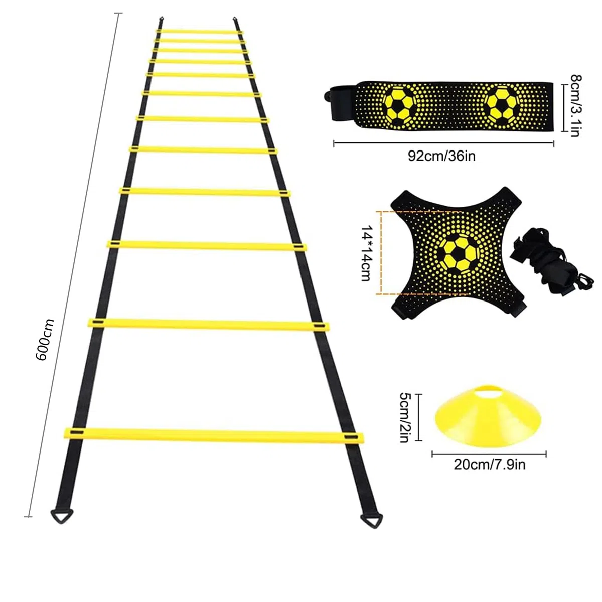 Escalera de Entrenamiento de Agilidad Futbol 6M, Accesorios de Entrenamiento de Fútbol para Velocidad y Agilidad con 10 Conos y 4 Postes, Coordinación Escalera de Entrenamiento para Niños y Adultos