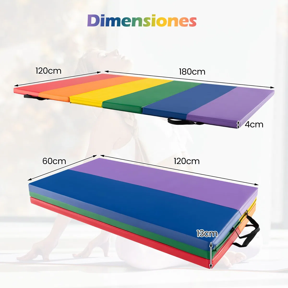 COSTWAY Colchoneta de Gimnasia Plegable de 200 x 75 x 3 cm, Esterilla de Gimnasia lmpermeable de 5 Paneles de PU, Estera de Ejercicio con Asas de Transporte para Gimnasio y Casa