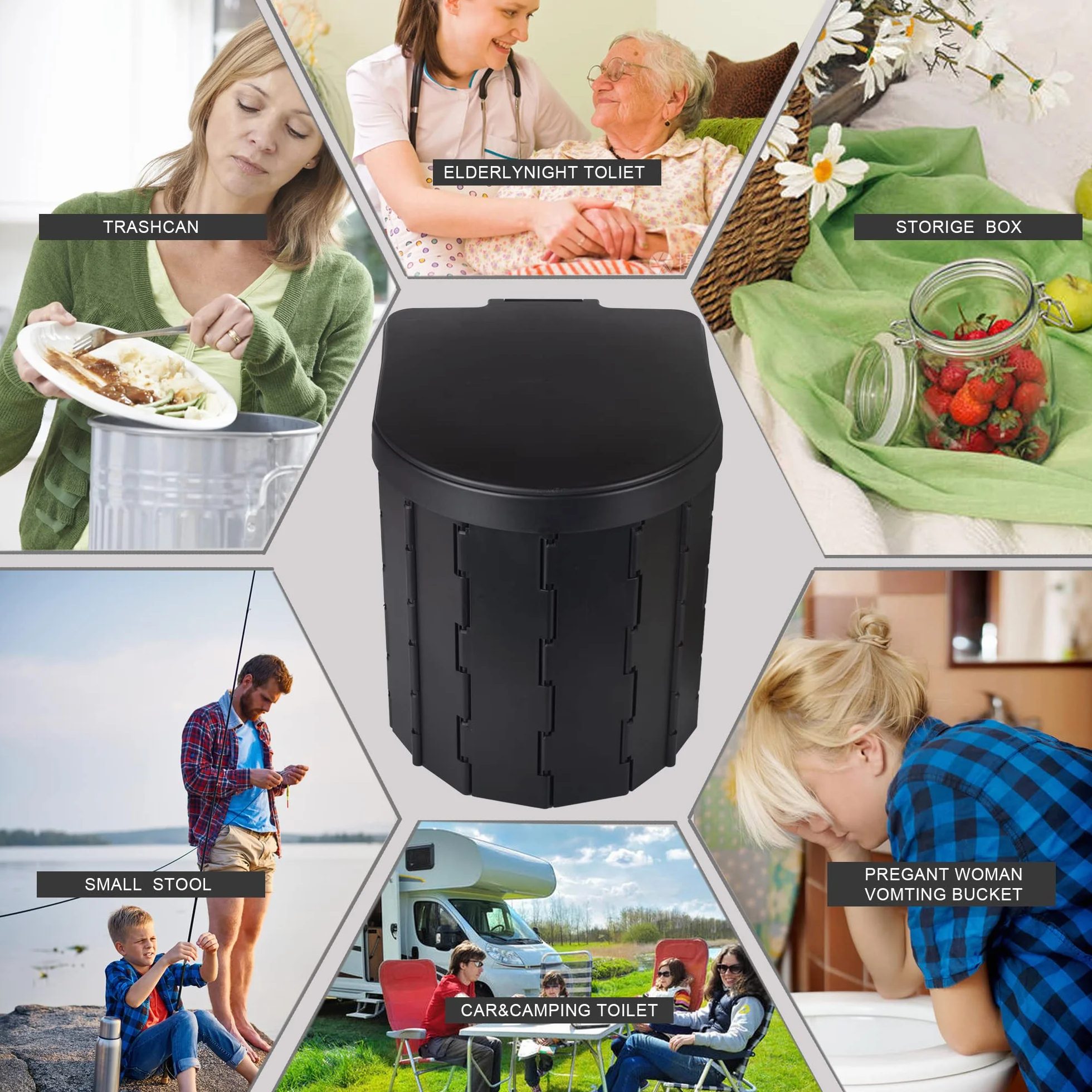 KINSPORY Inodoro Portátil Camping WC Negro con Tapa