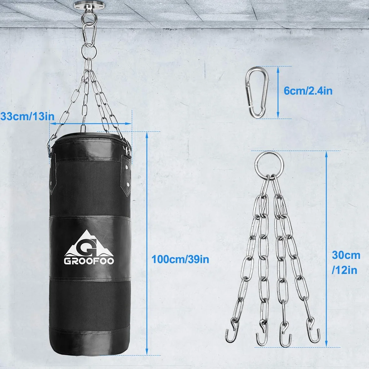 GROOFOO Saco de Boxeo Niños Tarea Pesada Oxford Boxing Bag para Entrenamiento de Boxeo para Niños Bolsa sin llenar con Cadena Montaje para MMA Muay Thai Kick Boxing