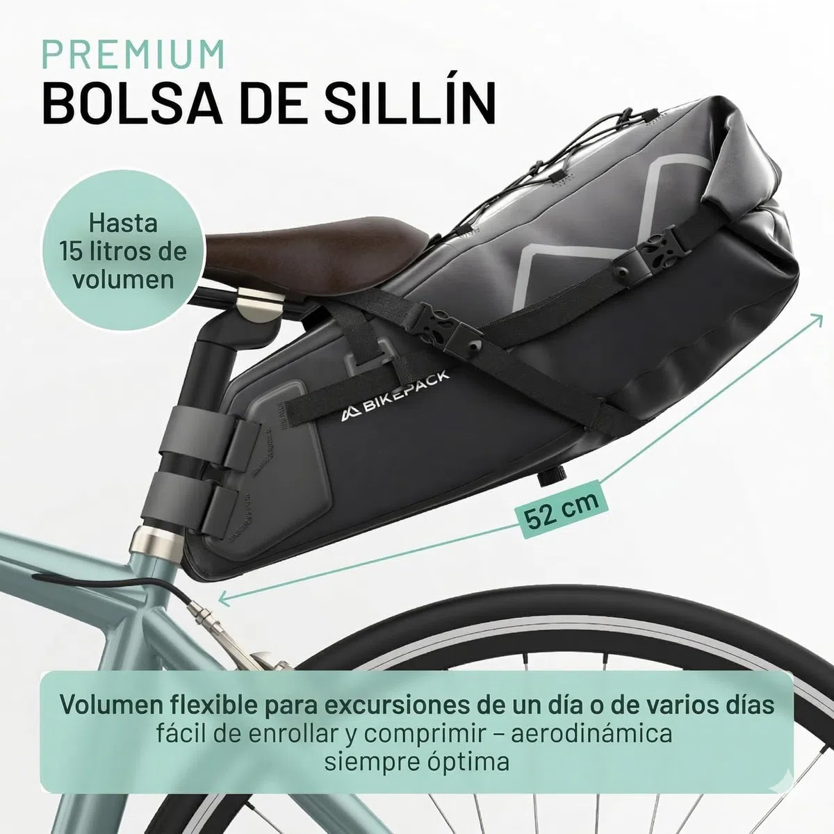BIKEPACK Alforjas para bicicleta – Bikepacking bolsas – Sillín – Gravelbike – Alforja para carretera 15 L – Bolsa sin portaequipajes – Accesorios