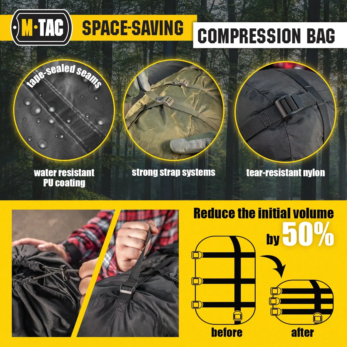 M-Tac Saco de compresión - Saco de Dormir - Bolsa de compresión - 40 litros - XL