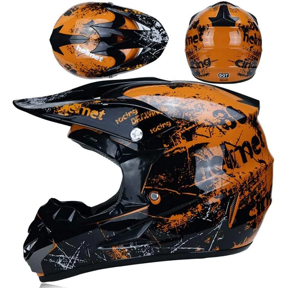 Unisexo MTB Casco de Motocross, con Gafas Guantes Mascarilla, Juventud Niños Integral Todoterreno Moto ATV Scooter Cascos, Deporte Dual Cuesta Abajo Enduro BMX Dirt Bike Chocar Casco