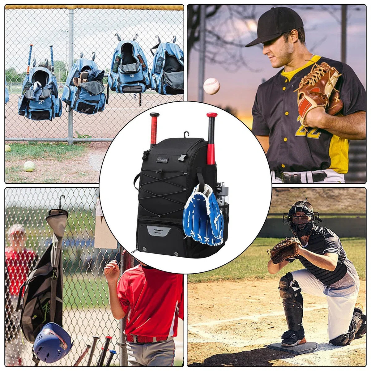 Bolsa para Bate de béisbol para jóvenes: Bolsa para Equipo Liviana e Impermeable con Gancho para Cerca y Compartimento Principal Grande para Casco para Adultos Softbol, Accesorios de T-Ball