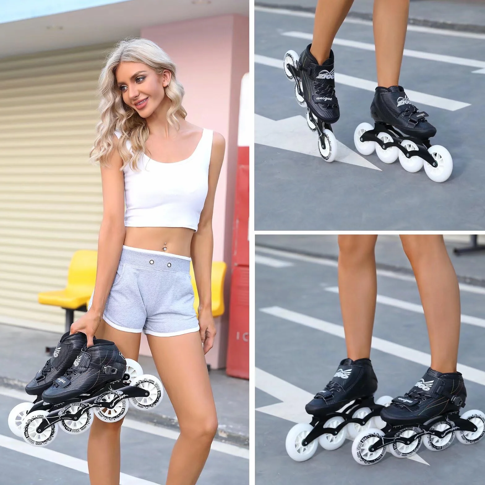 Patines en línea Profesionales para Adultos (Hombres y Mujeres), Ruedas de Alta Velocidad, chasis de Aluminio, Fibra de Carbono, Forro Transpirable, diseño para Fitness y Carreras, Ideales